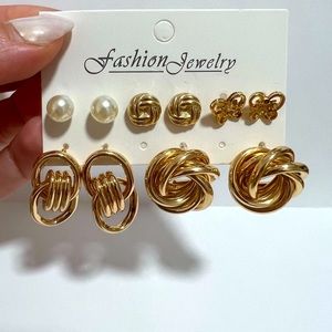Gold Elegant Earrings Studs Imitation Pearl Vintage Gold hoops Earrings 5 pairs